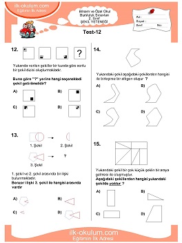 ilkokul 1. Sınıf Bilsem Zeka Testi 